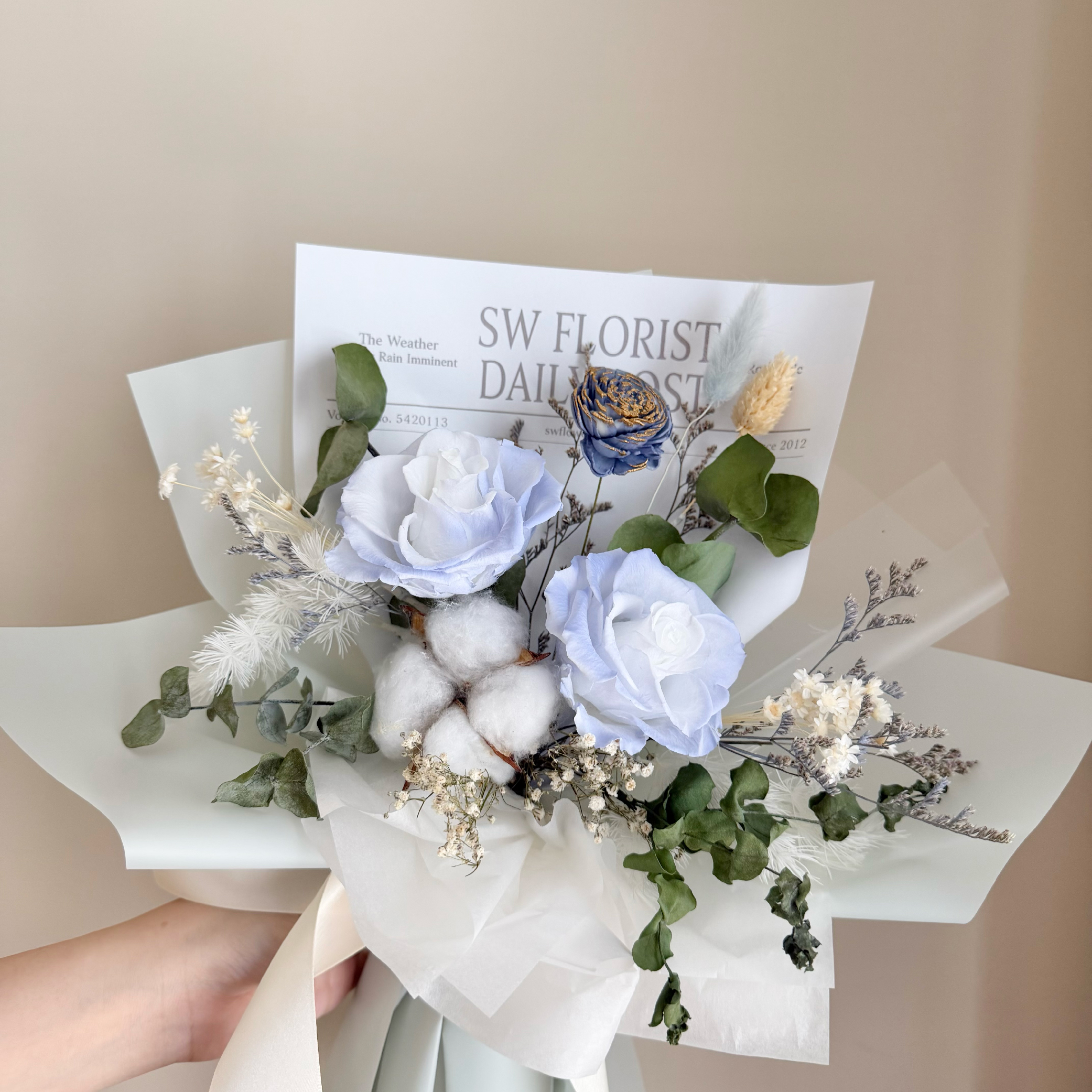 【品牌海報風】永生玫瑰花束(藍色系/中型)｜告白花束、女友生日禮物