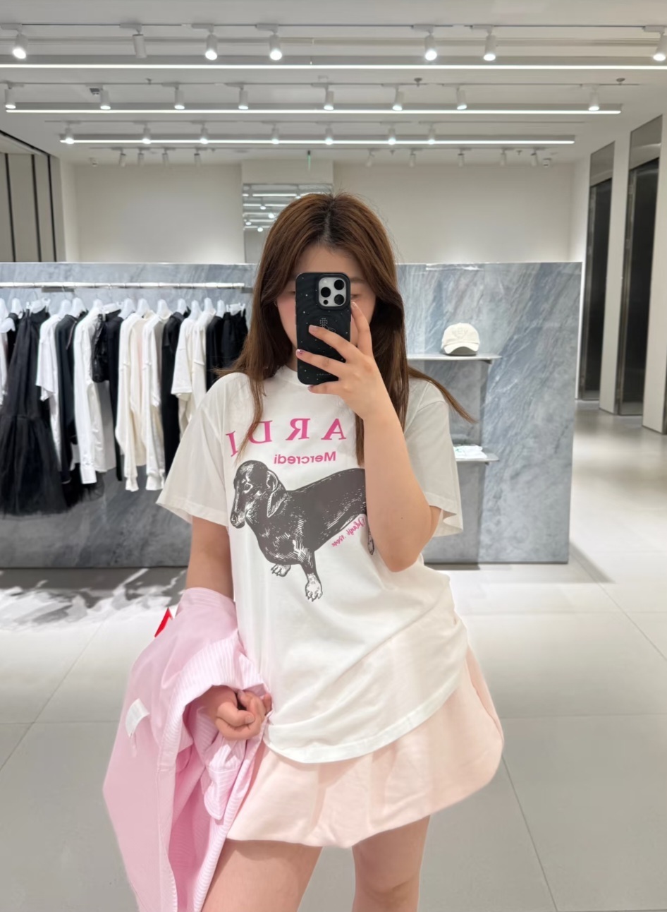 Mardi oversized 米白色併粉字 蠟腸狗Tee