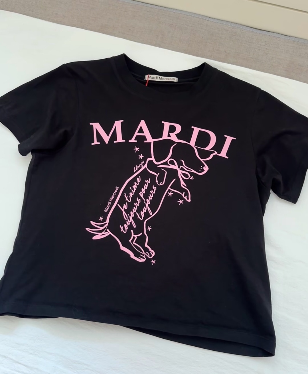 Mardi oversized 黑色併粉色線條 蠟腸狗Tee