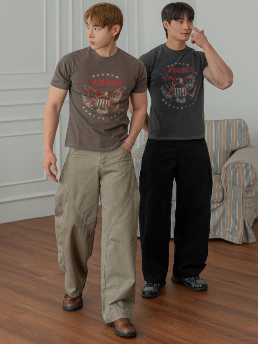 Wavy-cut curved blade pants, casual pants