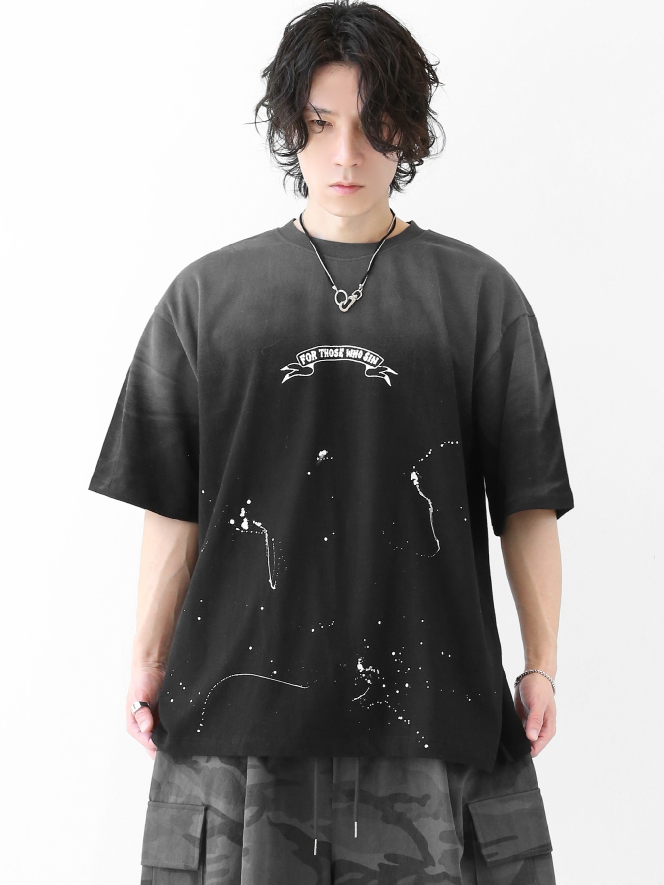 Gradient ink splatter loose short-sleeved T-shirt