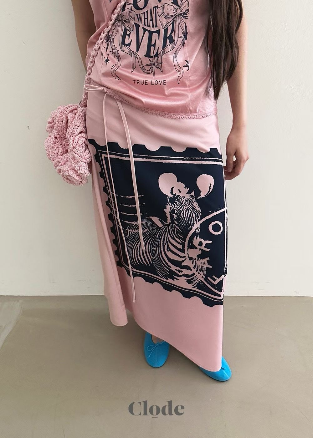 斑馬絲巾一片綁帶長裙