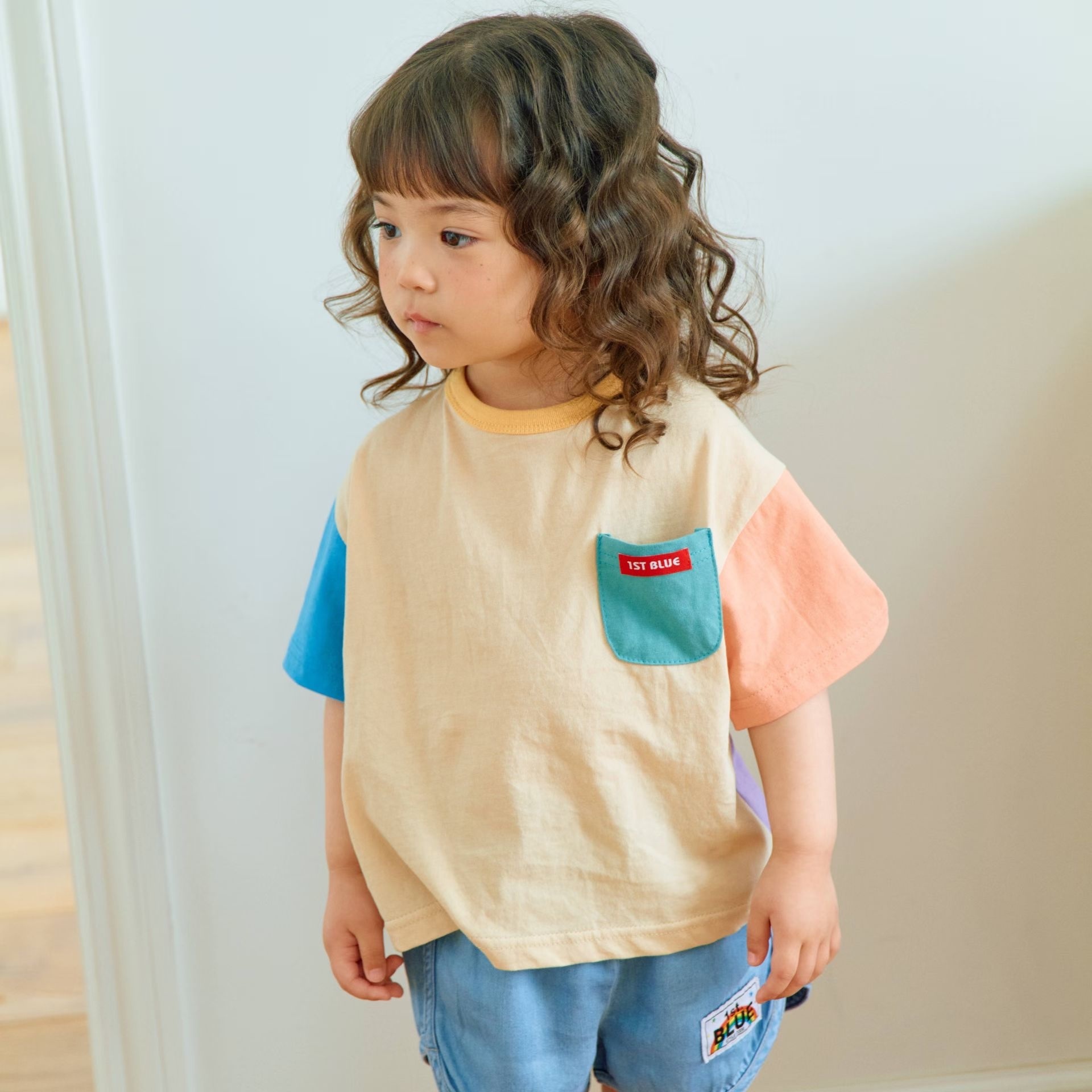 1st.Blue Color-Block Pocket Tee