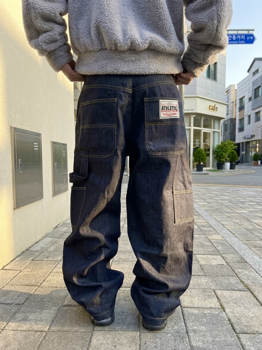 美式布標 寬鬆剪裁 牛仔褲