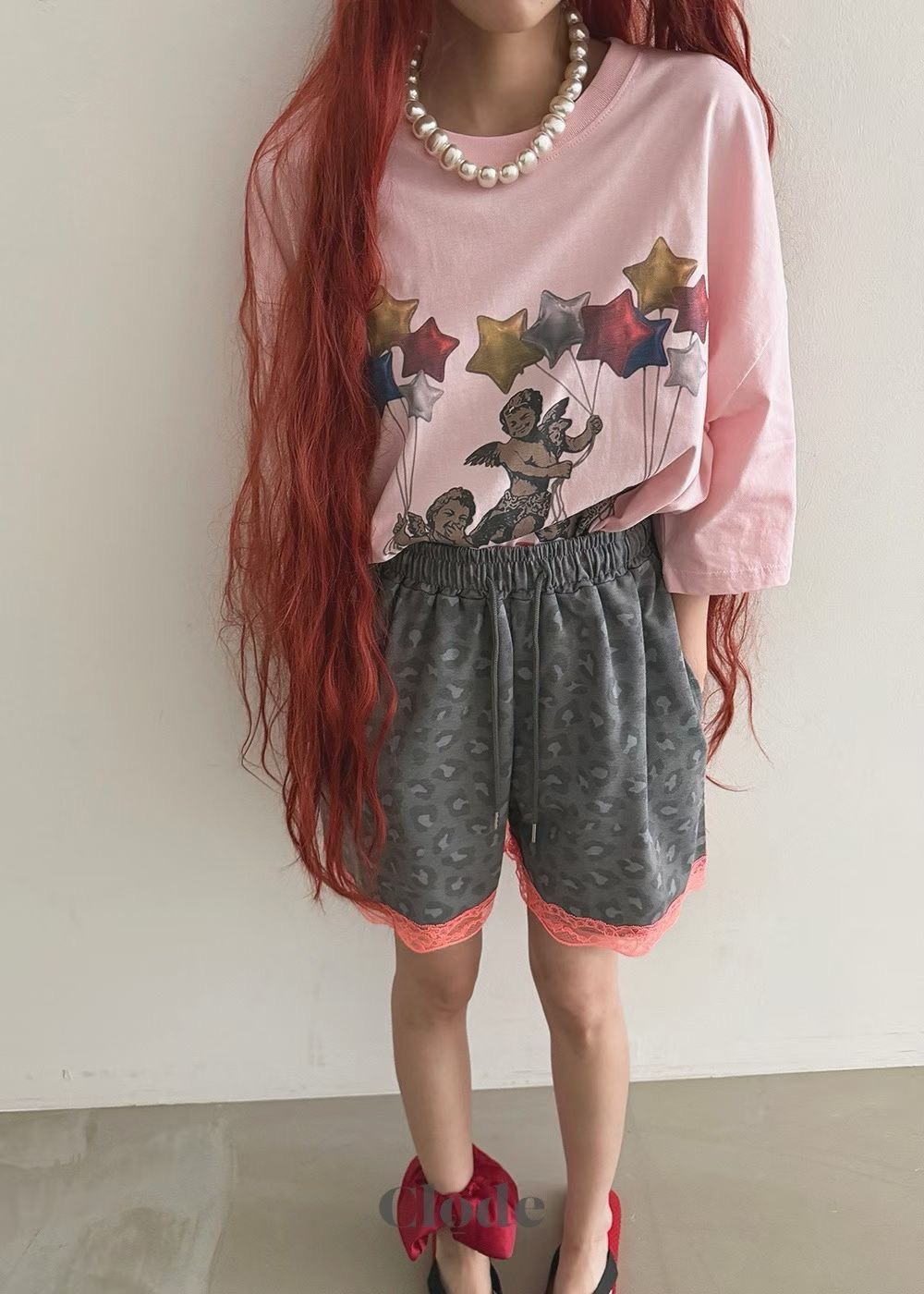 豹紋蕾絲邊高腰短褲