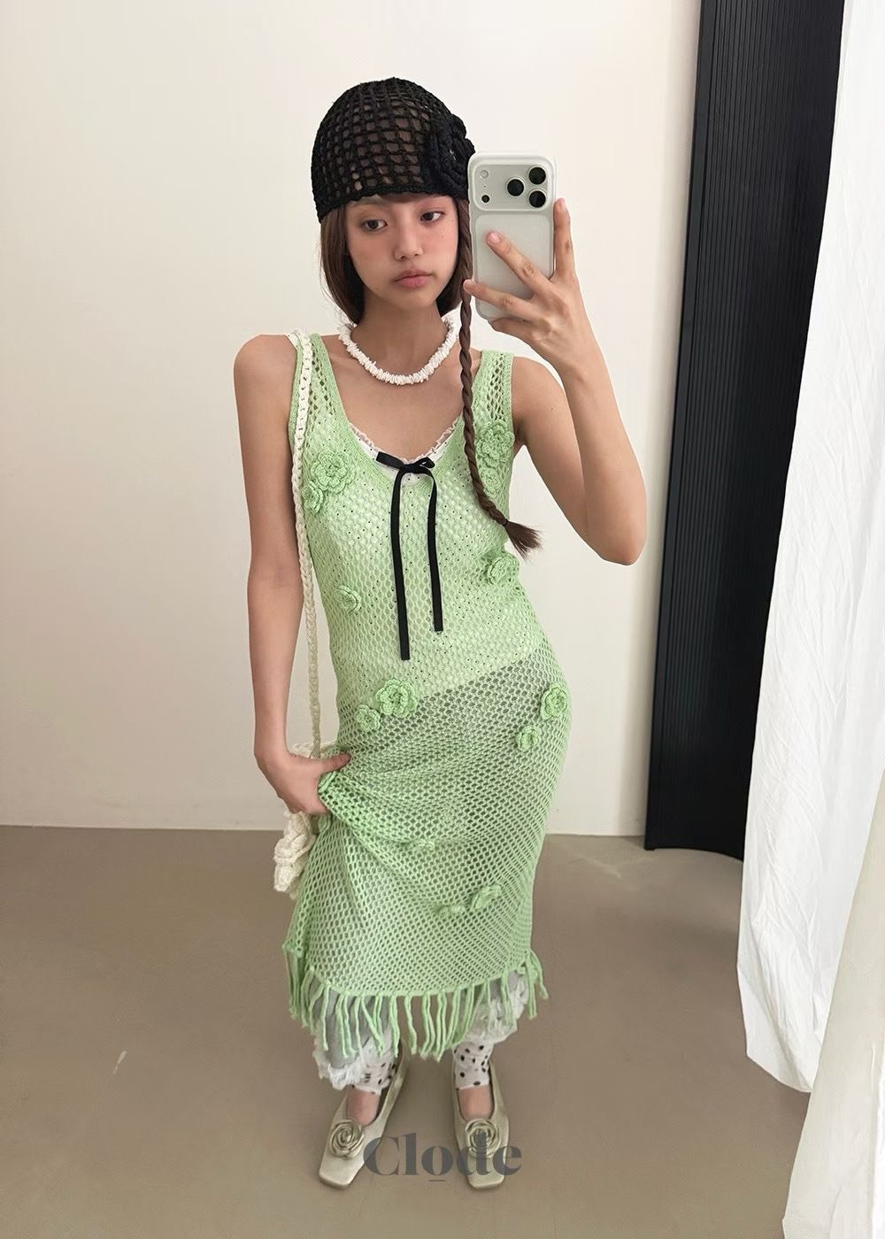 勾針花網子背心長洋裝