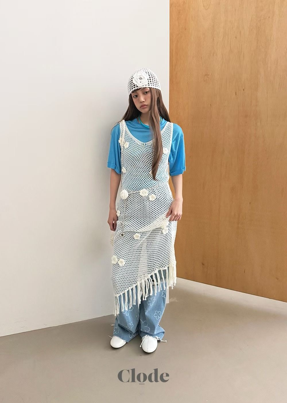 勾針花網子背心長洋裝