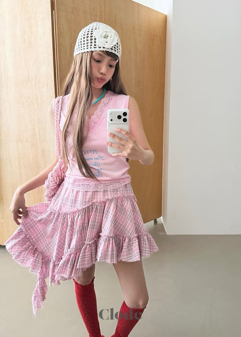 單掛襬格子裙