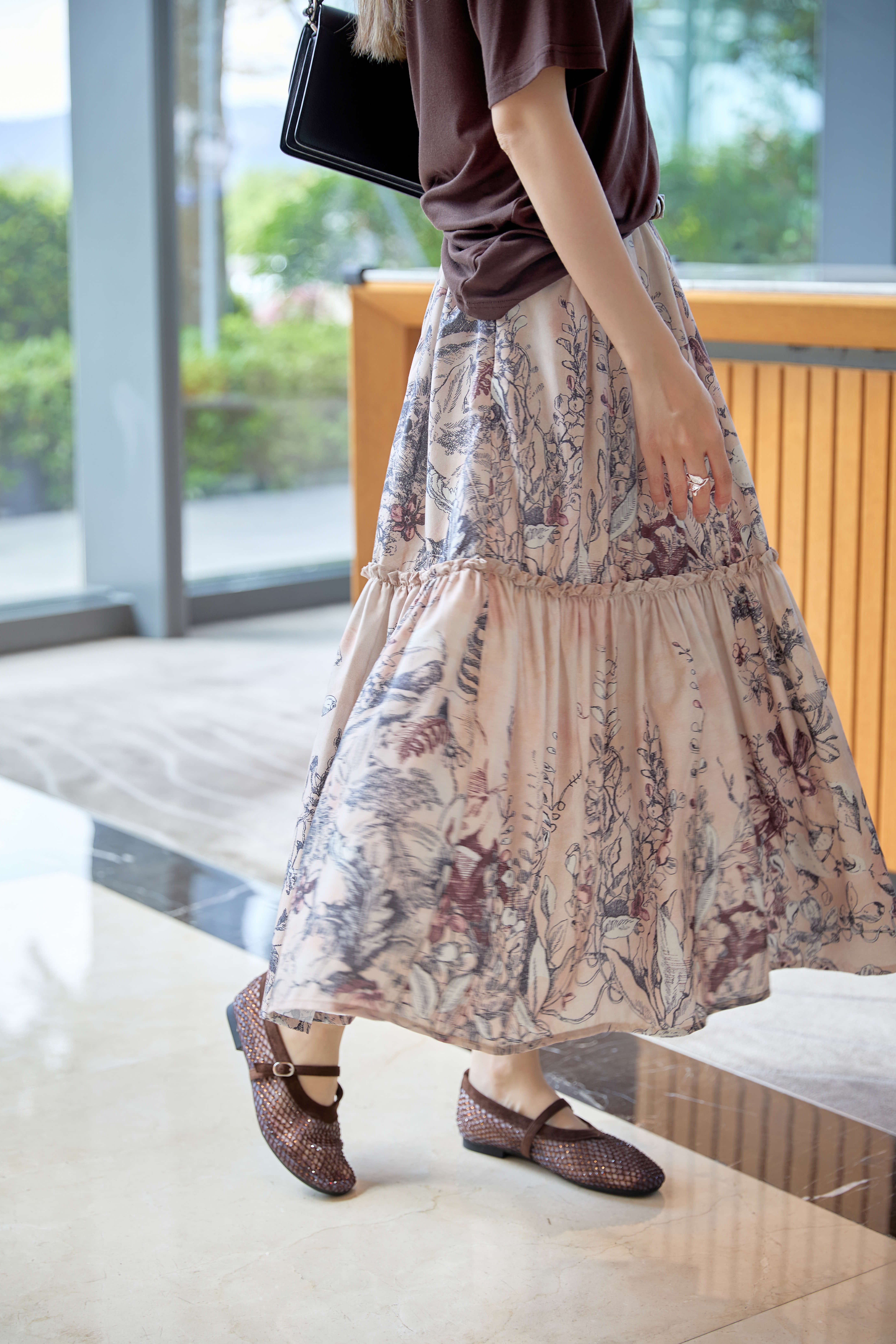 Belted Printed Ruffle Midi Skirt_SK266L46