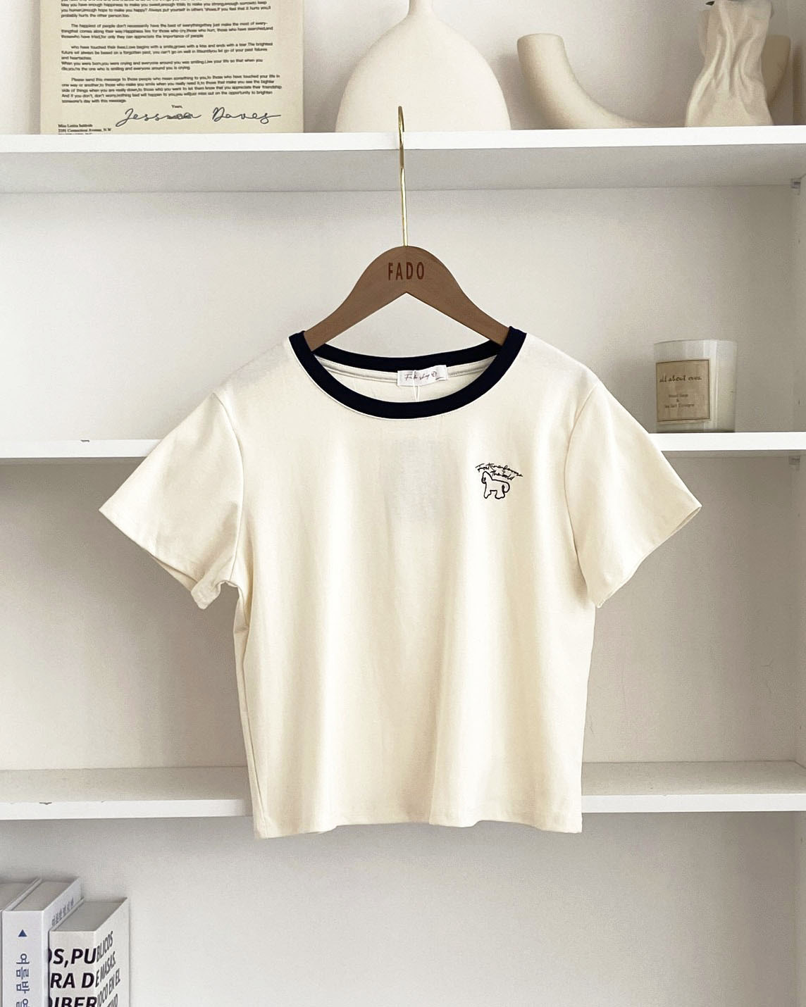法朵Fado shop｜復古撞色小狗刺繡短T 0215168 三色