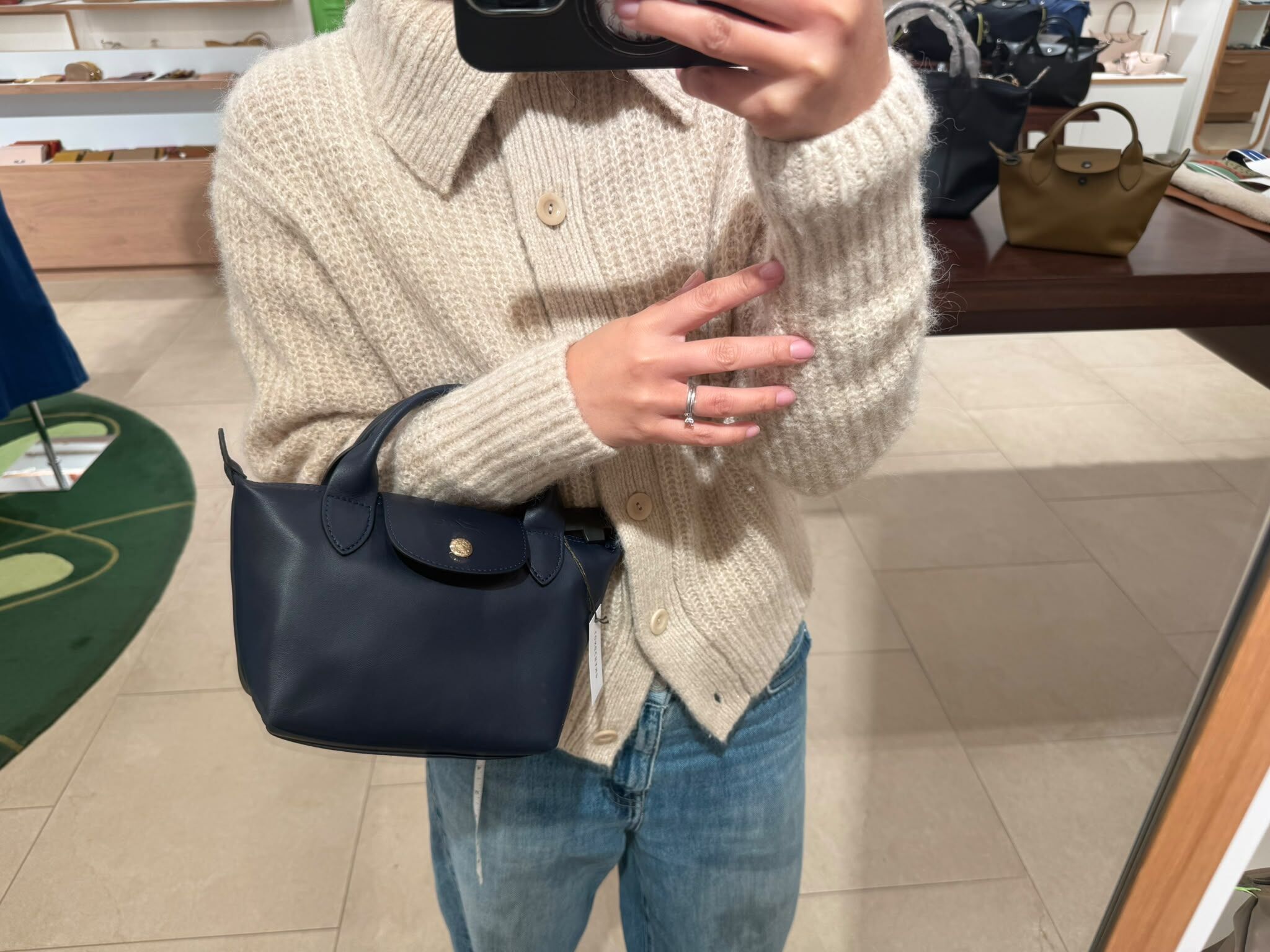 LYS01911 Longchamp Le Pliage Cuir小羊皮水餃袋深藍色