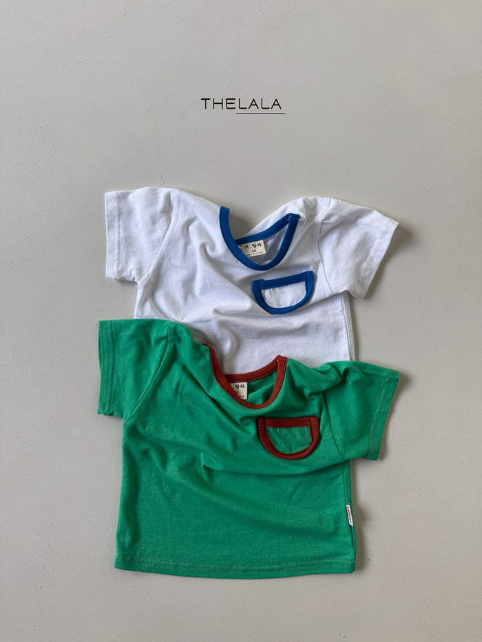 正韓夏lalla 小童兩色拼接口袋上衣