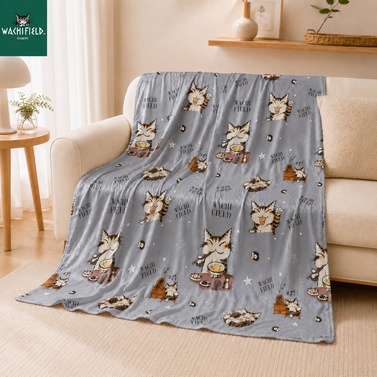 【新品】【Wachifield 正版】達洋貓涼感被 150x200cm｜瓦奇菲爾德「幸福時光-灰」天絲針織速涼夏被 (88%涼感纖維、貓掌衍縫、可機洗)