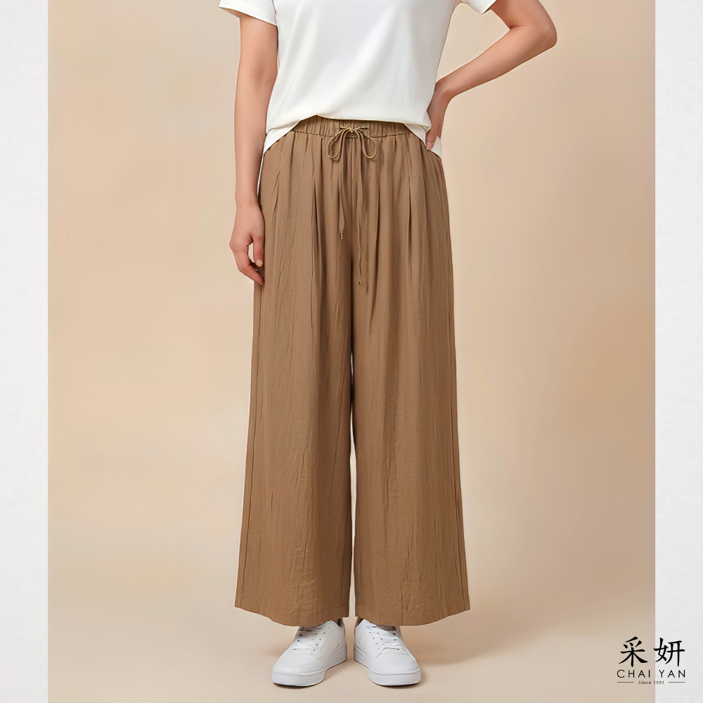 抓皺垂感棉麻寬褲