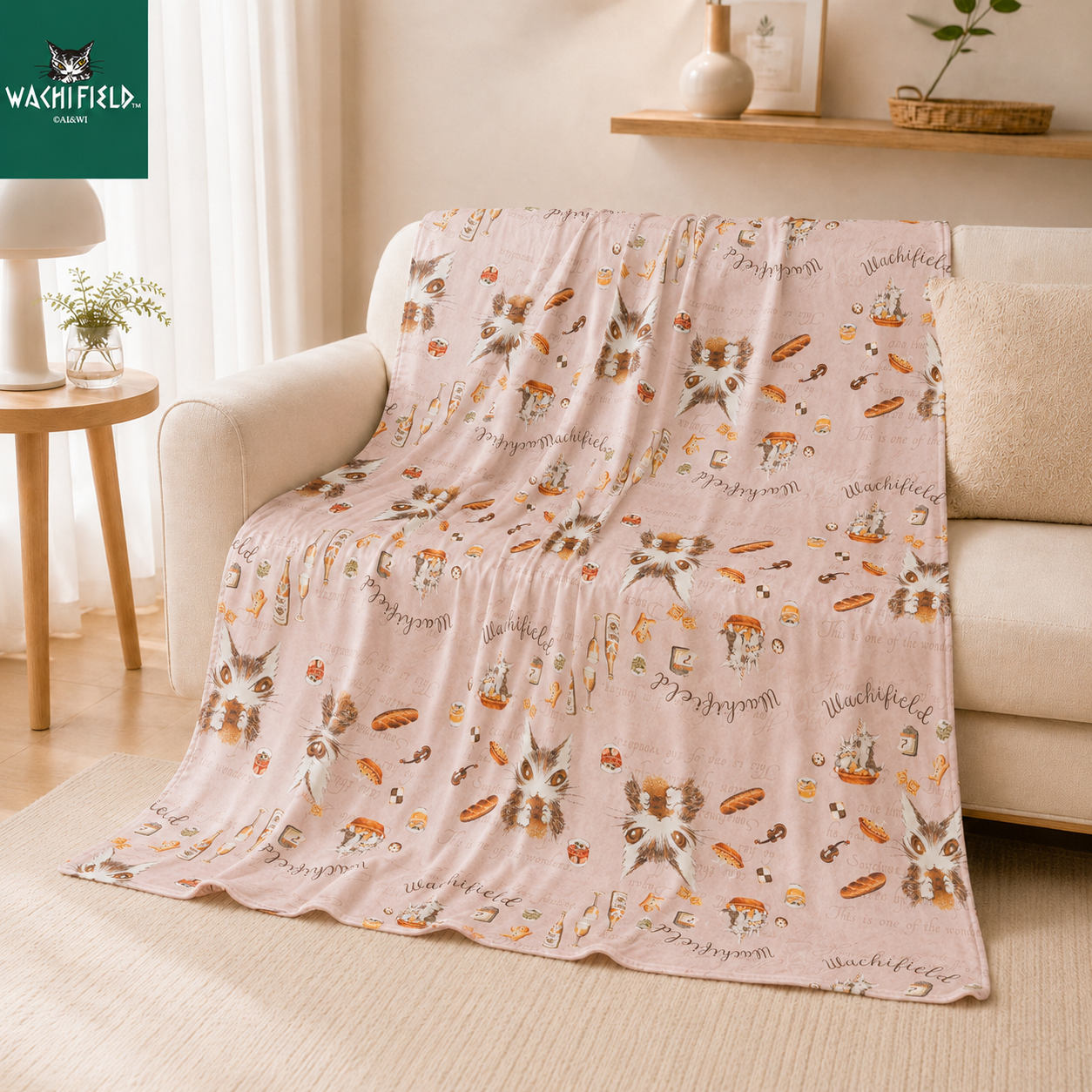 【新品】【Wachifield 正版】達洋貓涼感被 150x200cm｜瓦奇菲爾德「烘焙時間-粉」天絲針織速涼夏被 (88%涼感纖維、貓掌衍縫、可機洗)