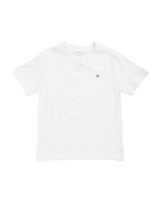【預購】H061219 TOMMY HILFIGER 男童V領短袖上衣 (白色)