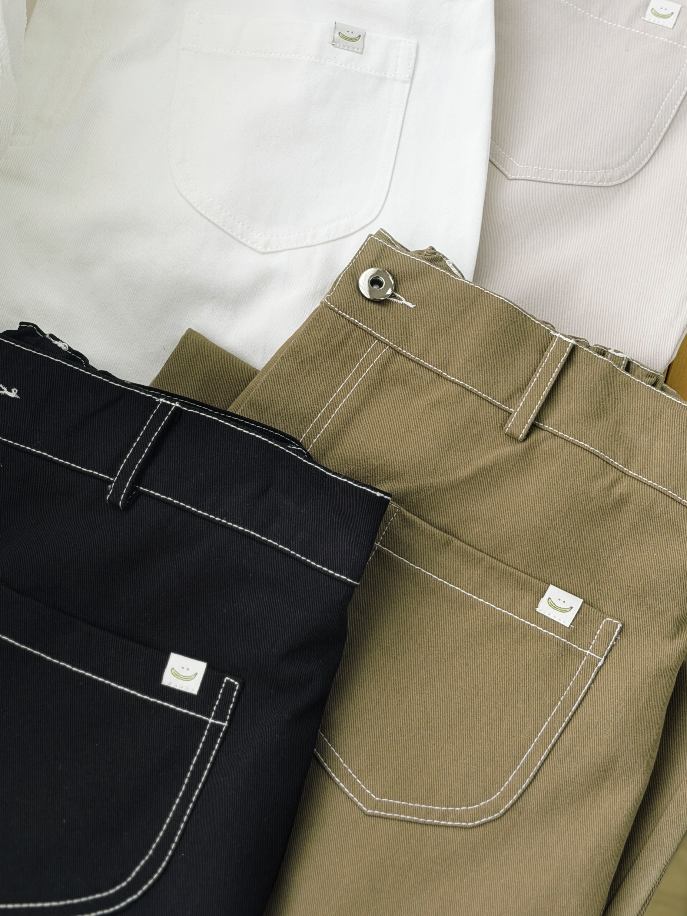 四色 / 小尖袋明線闊腳長褲 / Pointed Pockets Topstitched Wide-Leg Pants