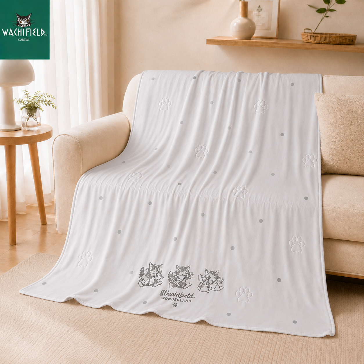【新品】【Wachifield 正版】達洋貓繡花涼感被 150x200cm｜瓦奇菲爾德「送信摟」天絲針織速涼夏被 (88%涼感纖維、貓掌衍縫、可機洗)