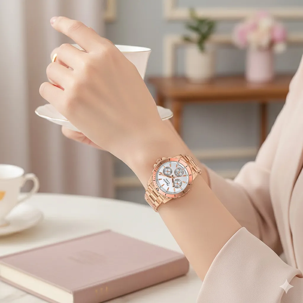萬年鐘錶 - Alexandre Christie  玫瑰金三眼優雅女錶 6141XXVBRGSL 錶徑35MM  (AC 錶)
