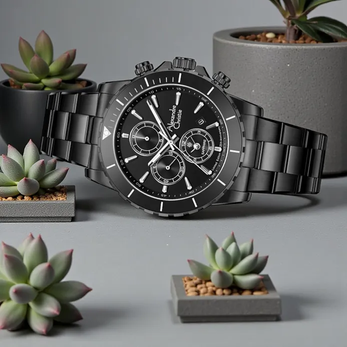 萬年鐘錶 - Alexandre Christie  全黑三眼質感休閒男錶 6141XXVMIPBA 錶徑42MM  (AC 錶)