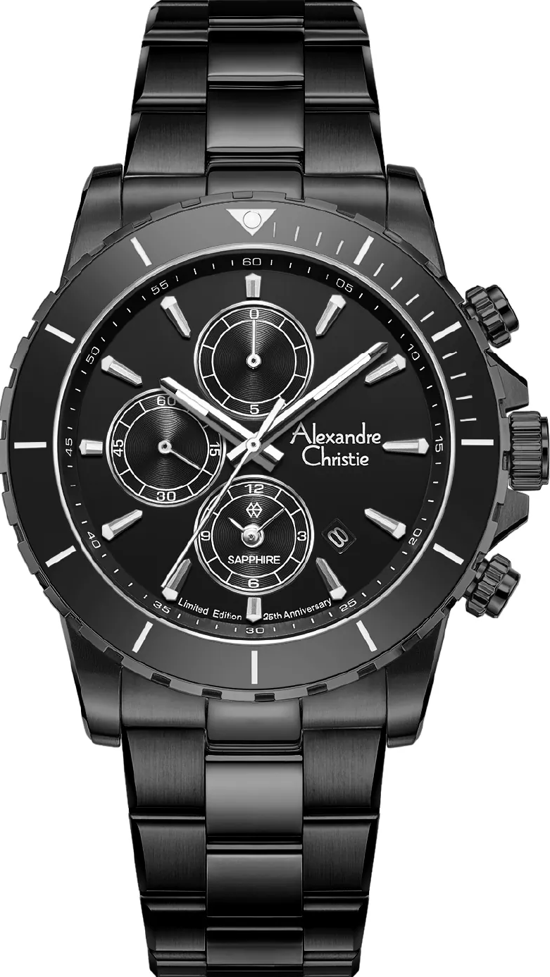 萬年鐘錶 - Alexandre Christie  全黑三眼質感休閒男錶 6141XXVMIPBA 錶徑42MM  (AC 錶)