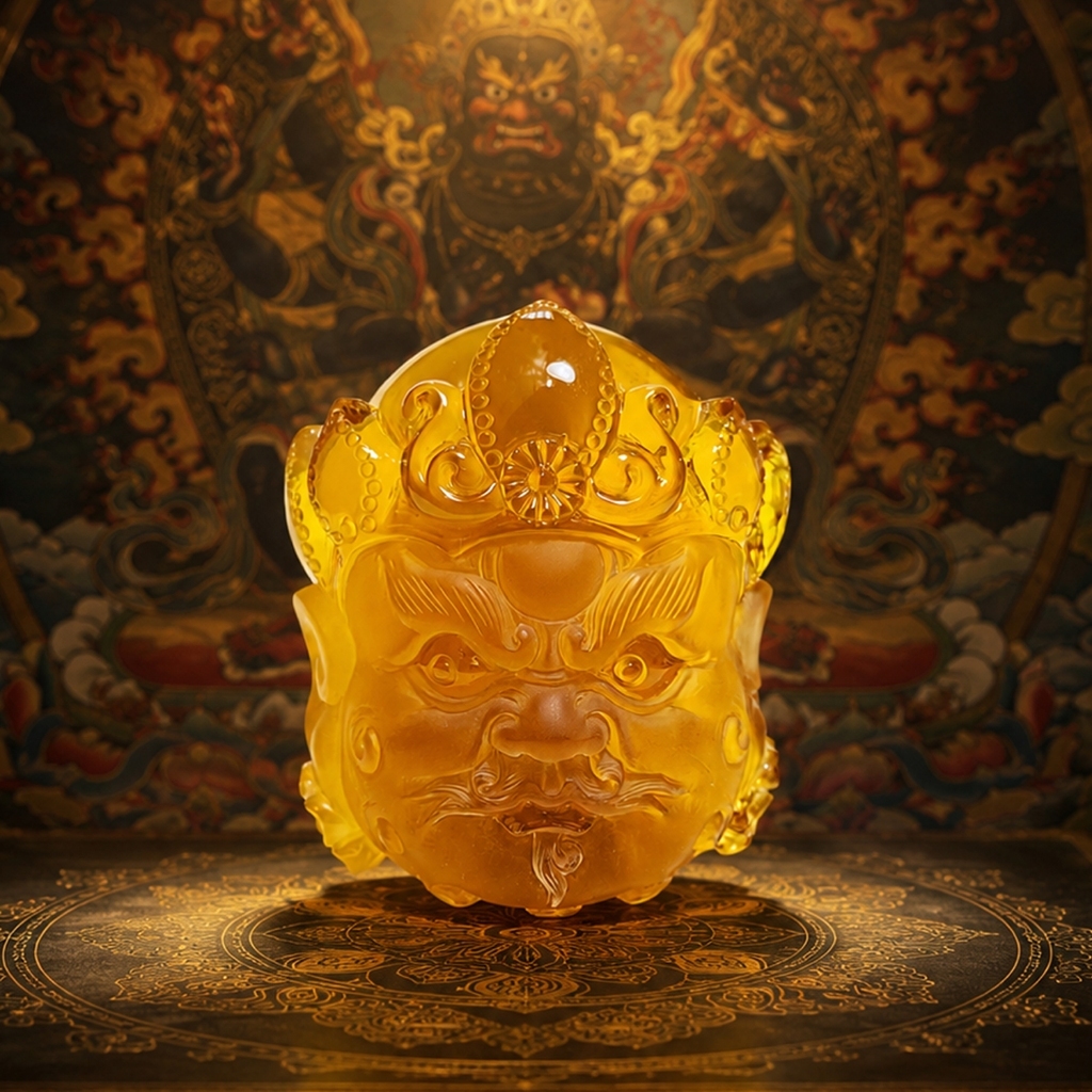 【騰彪琥珀】天然蜜糖紅色金絞蜜蠟精雕大黑天佛首掛擺件 附公司保證卡 可代送鑑定 附黑色素繩 復古茶台案頭精品