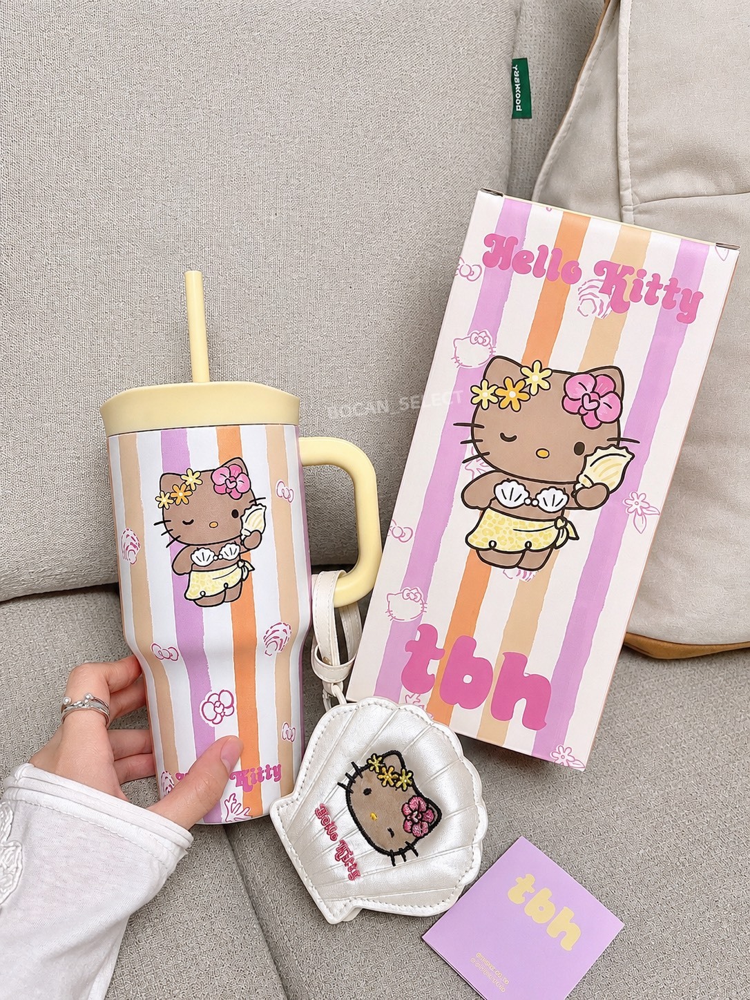 正版授權 黑皮 HELLO KITTY 海島風 大容量 雙飲口 冰壩杯 附貝殼珍珠小包 700ML