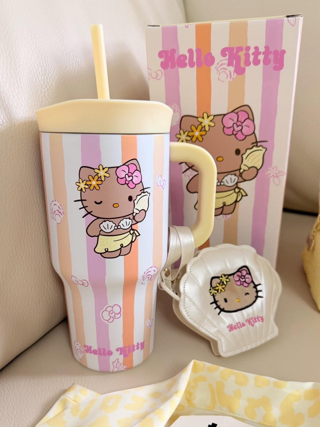 正版授權 黑皮 HELLO KITTY 海島風 大容量 雙飲口 冰壩杯 附貝殼珍珠小包 700ML