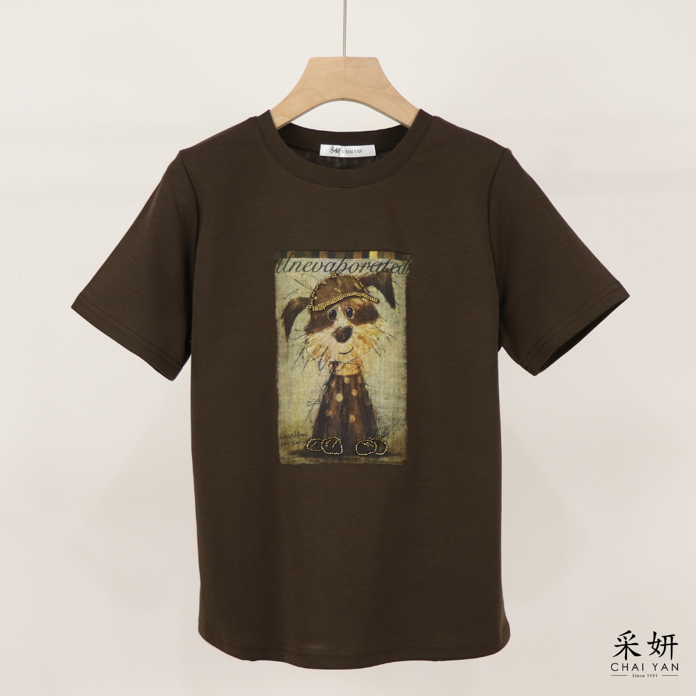 串珠亮片小狗短袖上衣