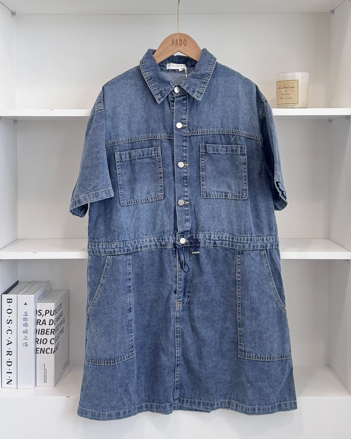 法朵Fado shop｜ 甜酷減齡💙抽繩顯瘦襯領丹寧短洋裝 6525003 兩色