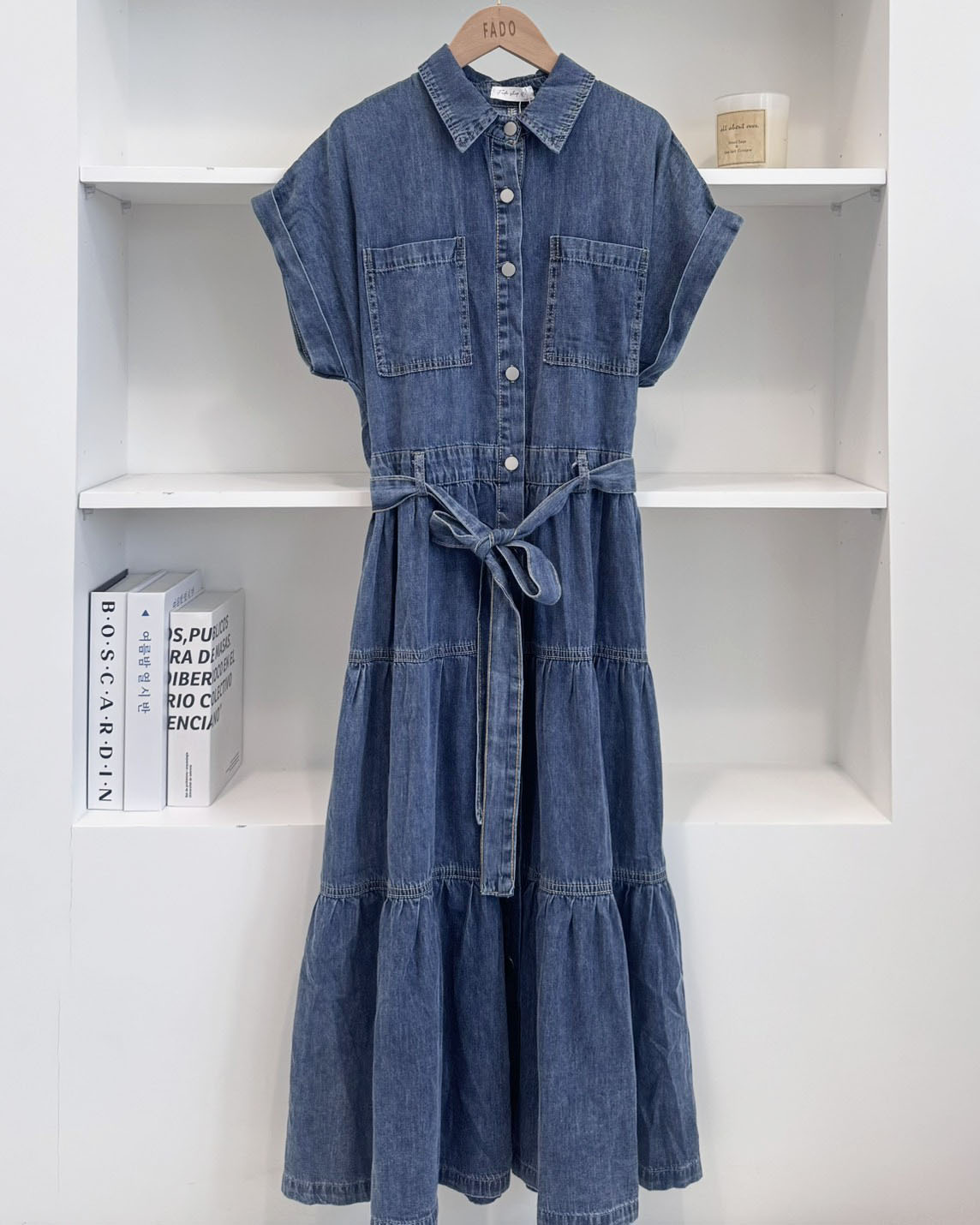 法朵Fado shop｜修身綁帶丹寧蛋糕長洋裝 6545001 兩色