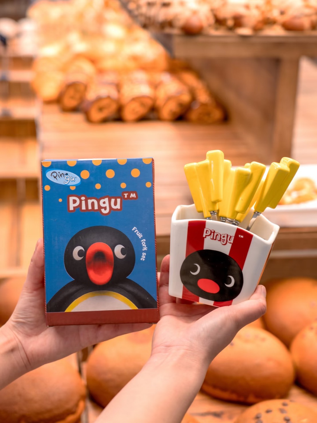 正版授權 PINGU 美式風 薯條造型 水果叉 套裝