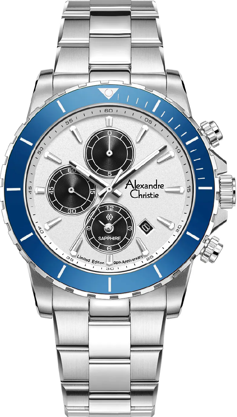 萬年鐘錶 - Alexandre Christie  白面三眼質感休閒男錶 6141XXVMSSSLBU 錶徑42MM  (AC 錶)