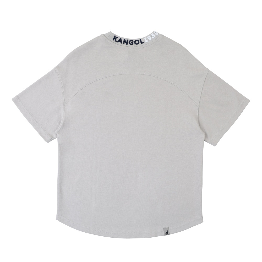 KANGOL 短T 白灰 繡花領 落肩 涼感 弧形下擺 短袖 中性 6625101609