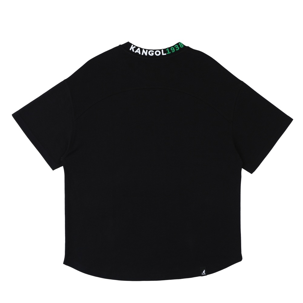 KANGOL 短T 黑色 繡花領 落肩 涼感 弧形下擺 短袖 中性 6625101620