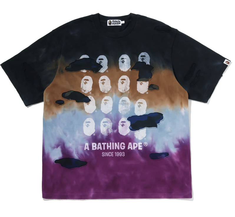 【BAPE男生】0613發售 寬版 COLOR CAMO TIE DYE DESTROYED MULTI LOGO RELAXED FIT TEE