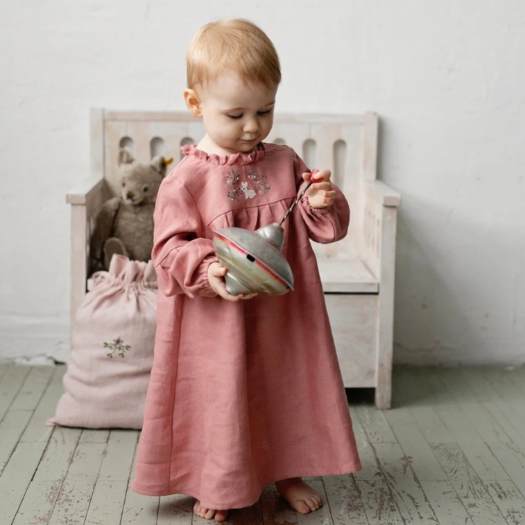 (預購)ALL THE BEAUTIFUL LINEN 後綁帶泡泡洋裝 RUFFLE DRESS (長袖)