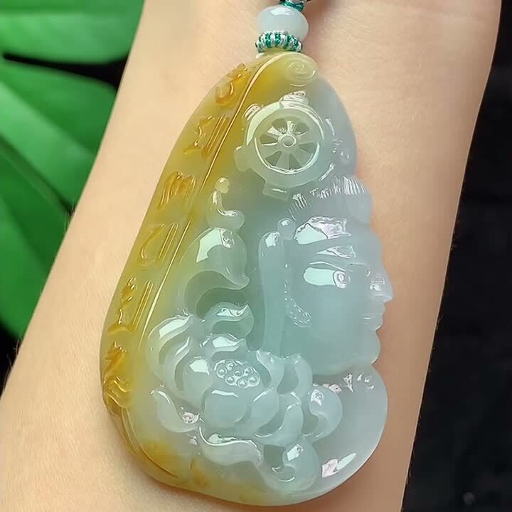 翡翠飄黃佛牌,天然翡翠A玉, 緬甸玉, Jade, Jadeite