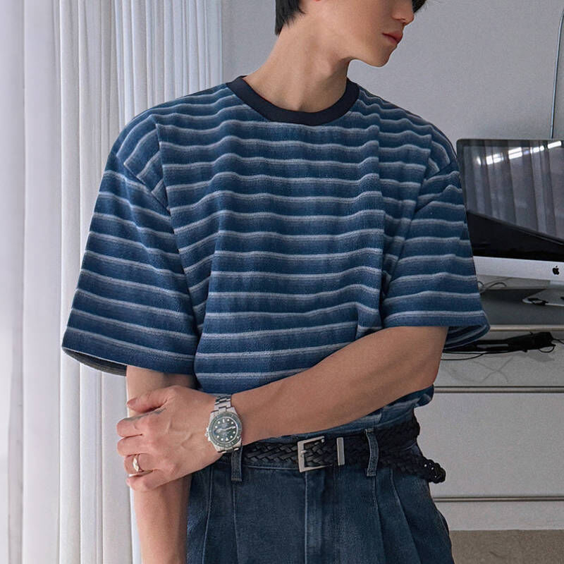 日系復古條紋漸層短袖T-Shirt