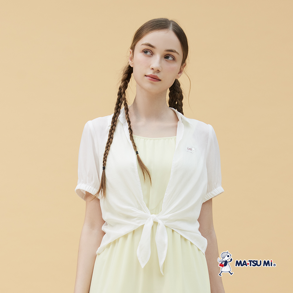 MA‧TSU Mi 夏日清透感天絲棉前綁帶反折縮口短袖襯衫(水藍.白)