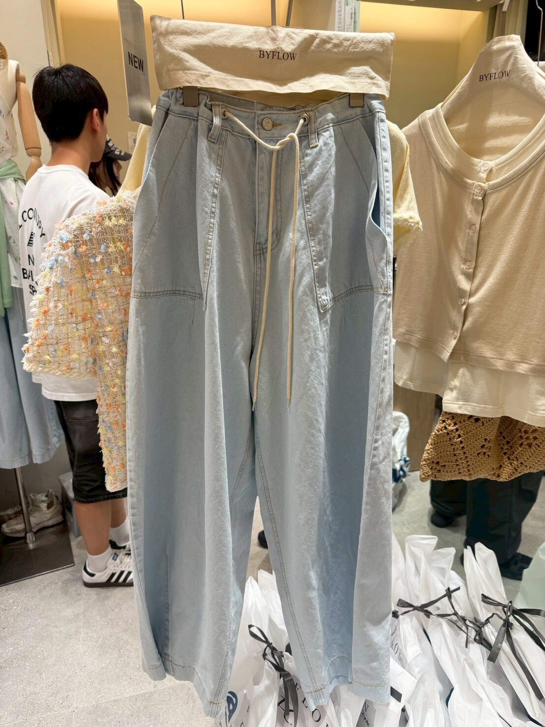 #AH43休閒抽繩淺牛仔褲