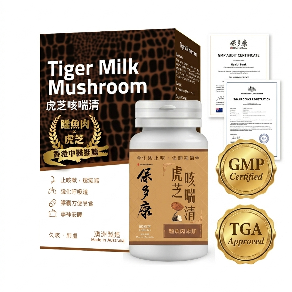 【保多康】虎芝咳喘清 (60粒裝) ｜3倍濃縮虎乳靈芝．10倍濃縮鱷魚肉 ．毛蕊花提取物