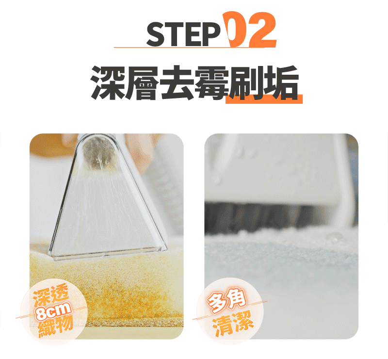 深層穿透織物,多種角度清潔,沒有死角的清潔