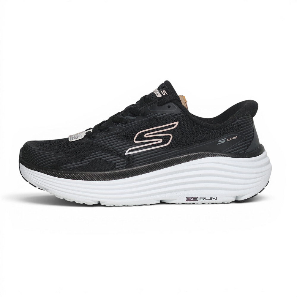 SKECHERS 慢跑鞋 MAX CUSHIONING 黑白 厚底 瞬穿 女 129484BKW