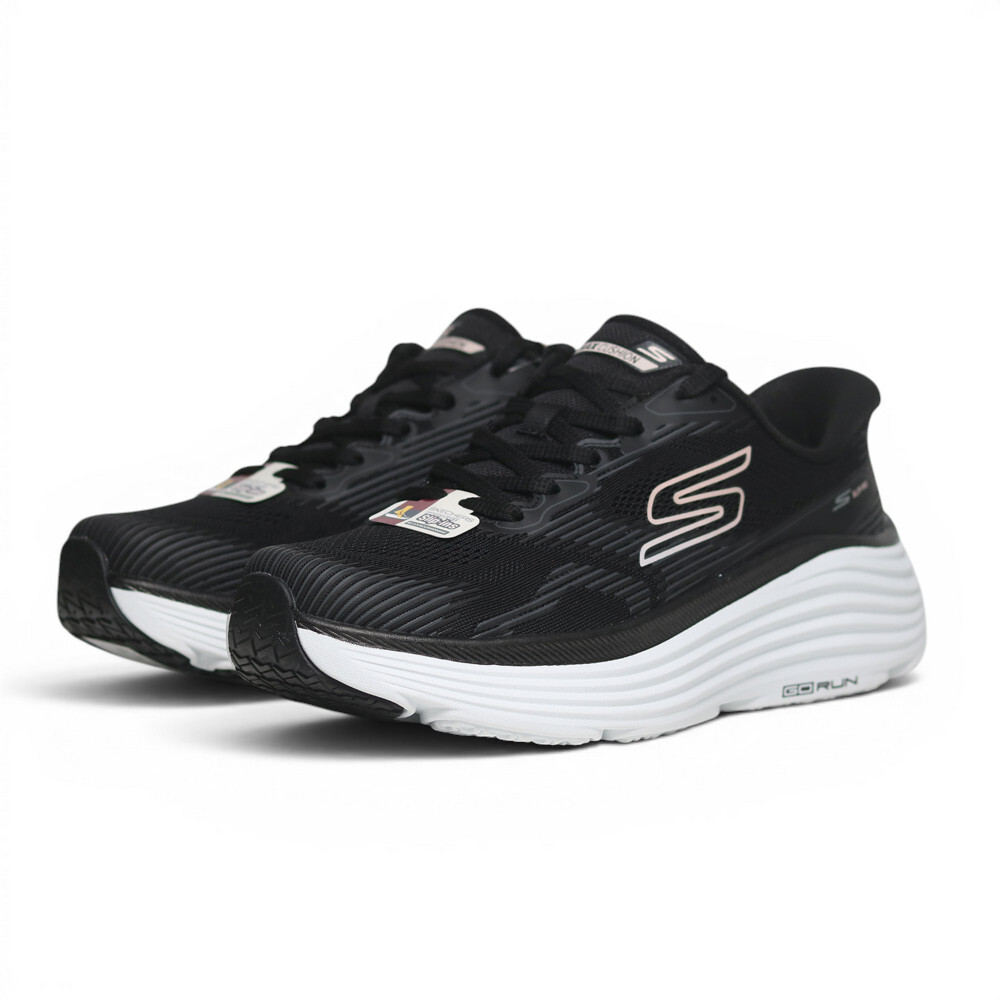 SKECHERS 慢跑鞋 MAX CUSHIONING 黑白 厚底 瞬穿 女 129484BKW