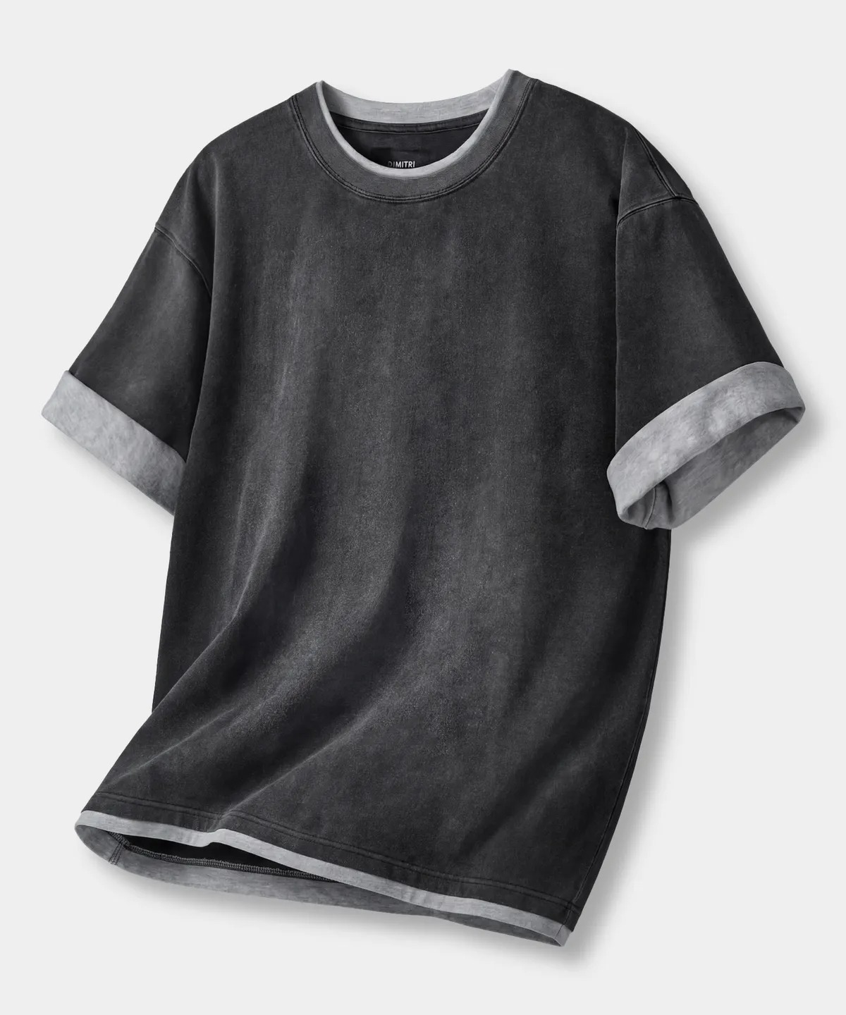 DIMITRI BLACK Contrast Layered Roll-Up T-Shirt