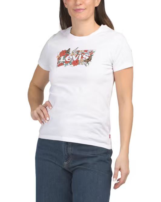 【預購】H061256 LEVI'S  女裝紅玫瑰印花短袖上衣 (白色)