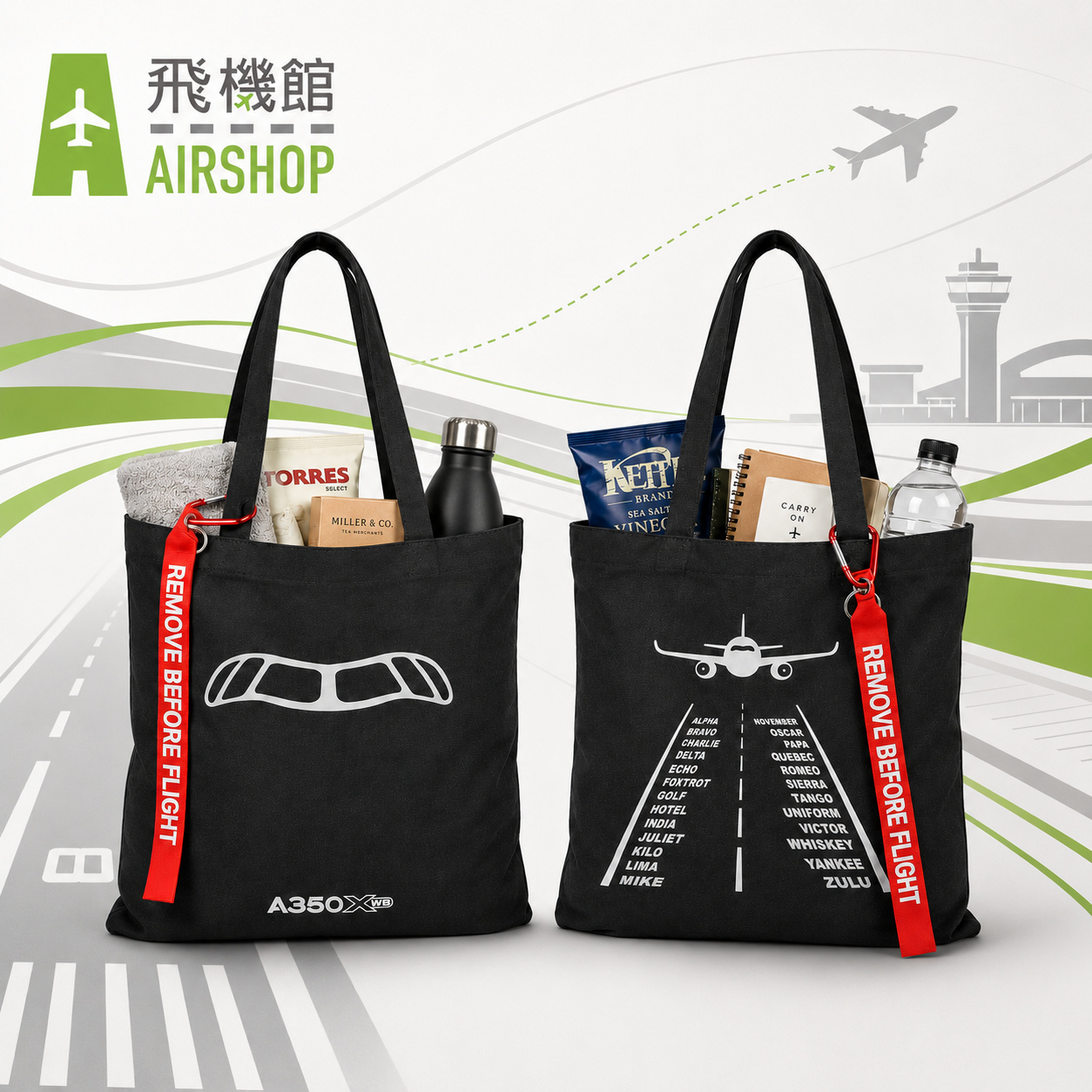 Airbus A350 Runway Black Canvas Bag (Include Removed Before Flight Key Rings)
