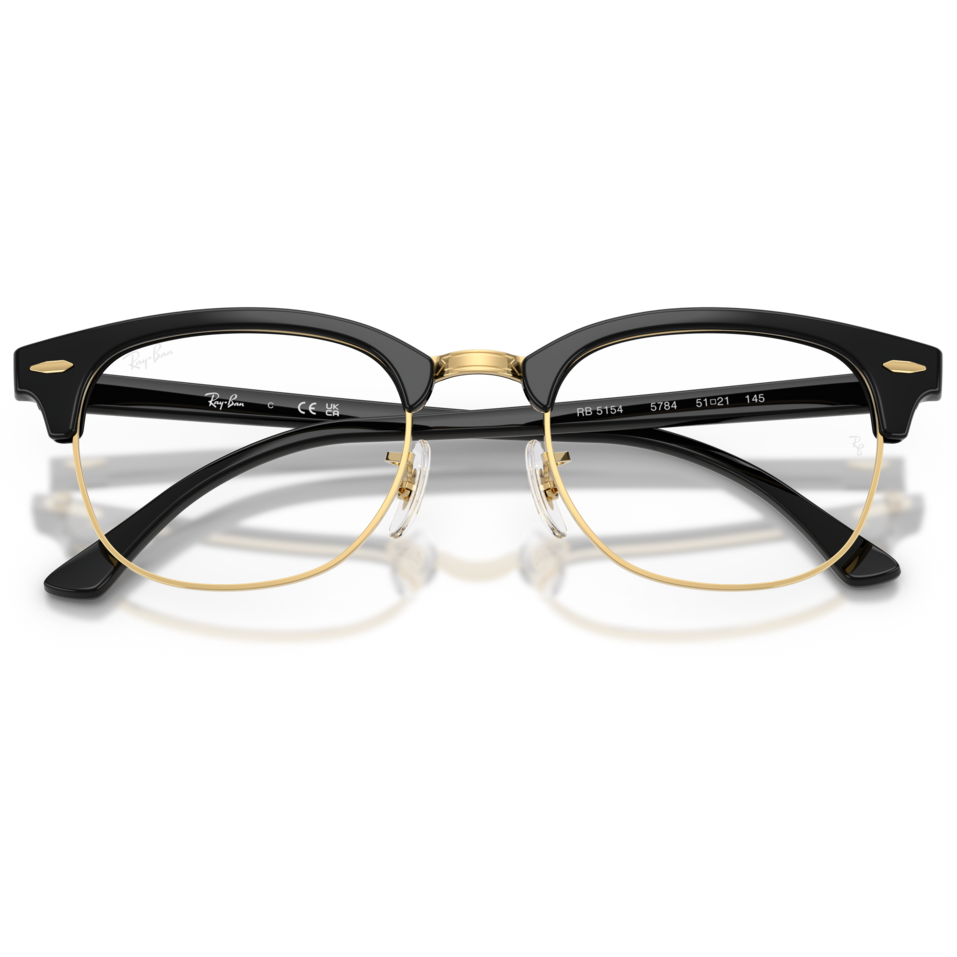 【RayBan】RB5154 5784-51mm/63mm眉框光學眼鏡 ♣ #Clubmaster系列(黑色搭金色)