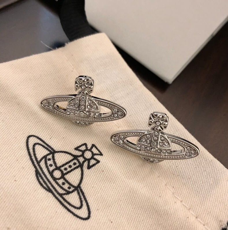 VW中古經典銀色土星水晶耳環